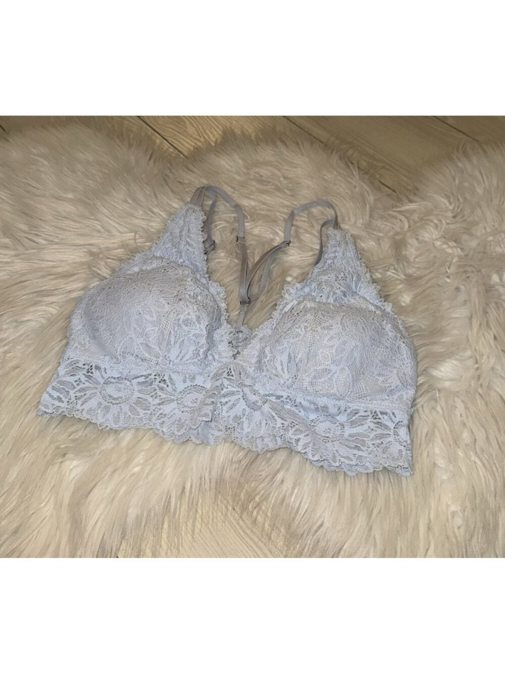 Aerie Lace Plunge Bralette Bra Lightly Lined WF Strappy Womens S Small Blue